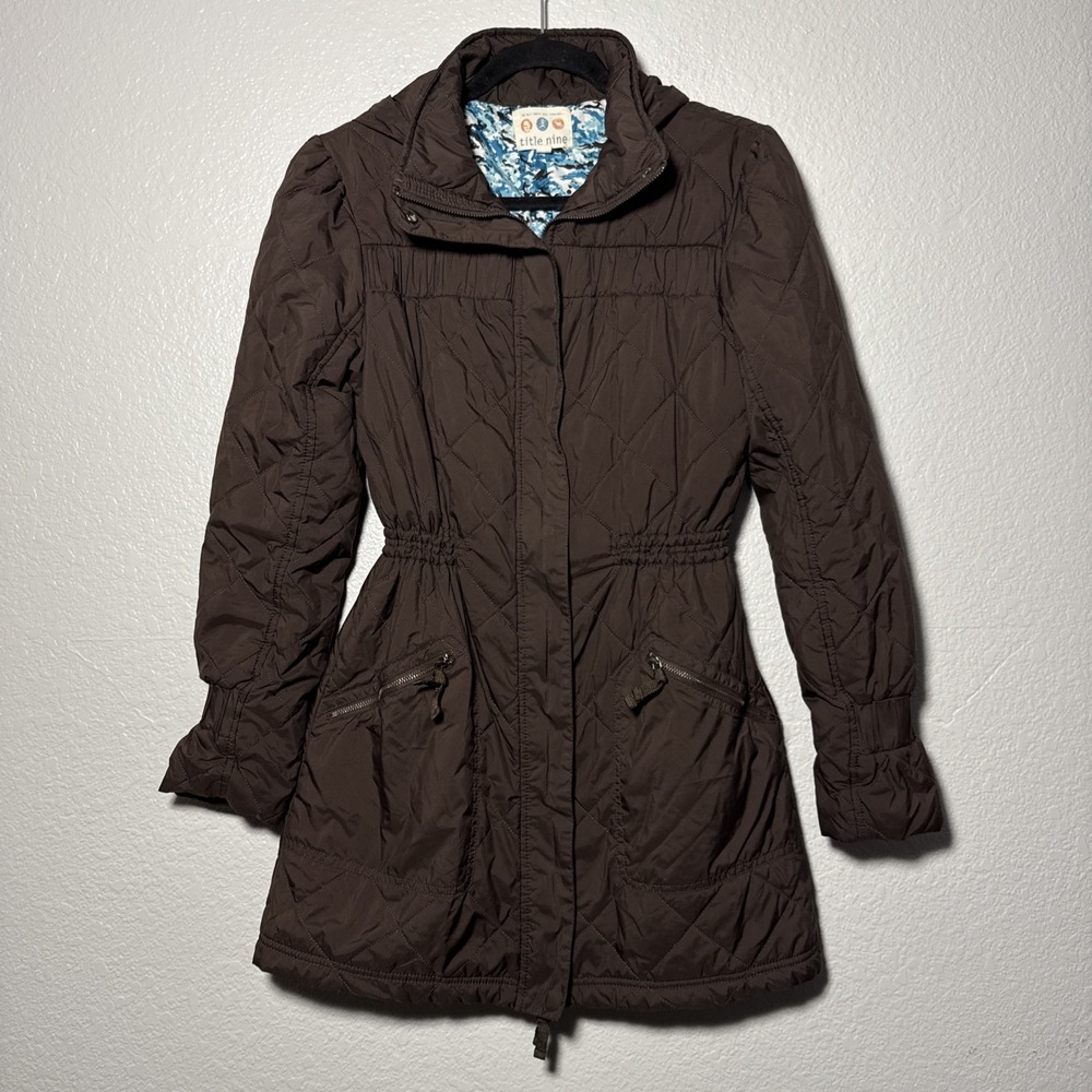 Title Nine Puffer Jacket Women's S Brown Hooded Quilted Full Zip Coat Outdoor